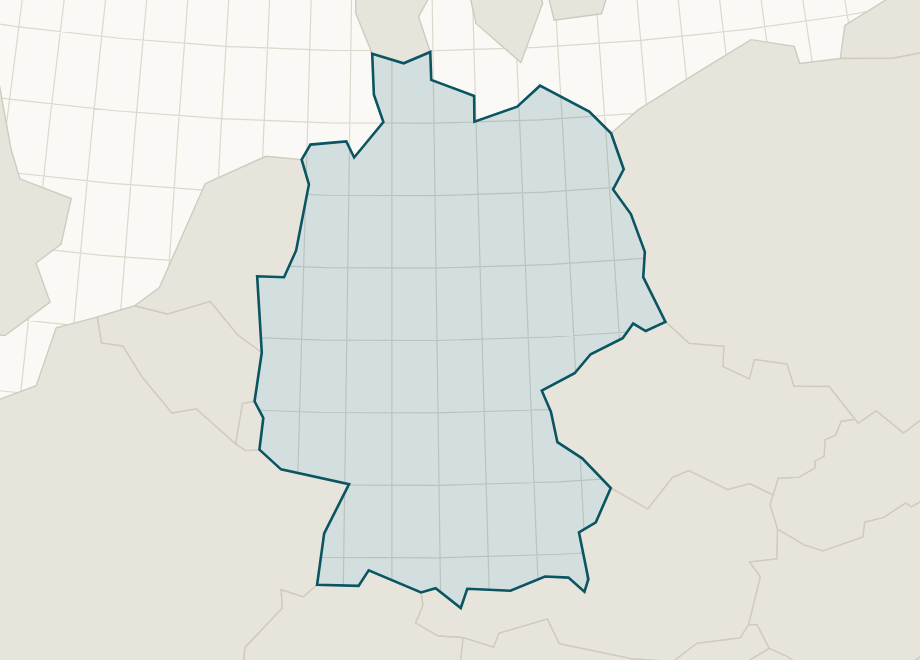 Deutschland in der Projektion UTM Zone 32N (EPSG:25832), der Datensatz liegt in Zone 32